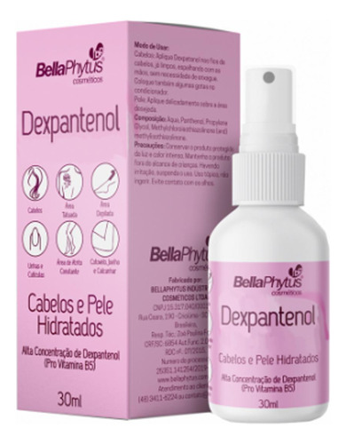  Spray Dexpantenol Bellaphytus 30ml Para Cabelo, Pele E Unhas