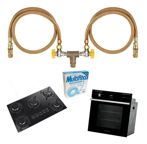 Kit Instalação Cooktop Forno Mangueiras 1,20m Gás Encanado