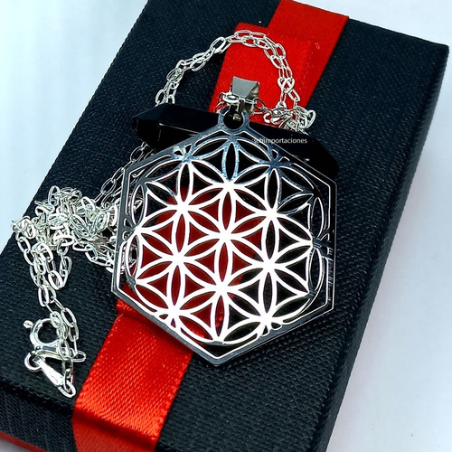 Colgante Flor De La Vida Acero + Cadena De Plata 925 + Caja
