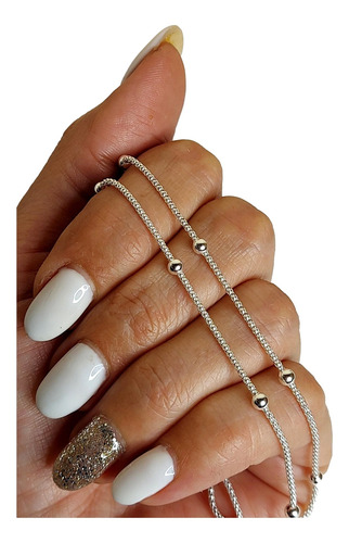 Cadena Espiga Con Bolitas Por 50cm Plata 925 Italiana Plateado