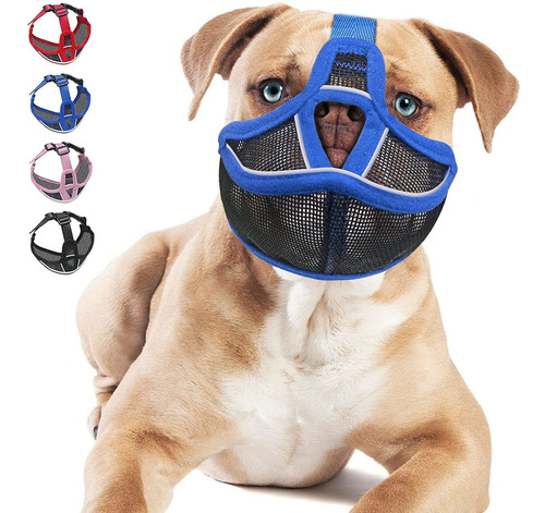 Imagen 1 de 11 de Bozal Para Perro De Hocico Corto Ajustable De Malla Xl Azul