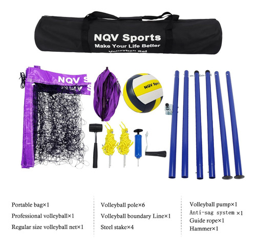 Nqv Professional Heavy Duty Outdoor Volleyball Net Set Wi...