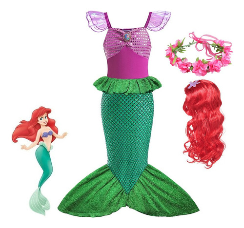 000 Vestido De Niña Mermaid Ariel, Vestido De Princesa Con Lente