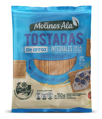 Tostadas De Arroz Integral Galleta Sin Tacc Molinos Ala 150g