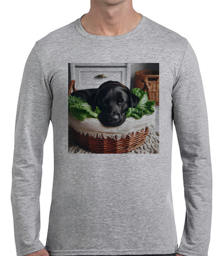 Remera Mujer Ml Perro Labrador Negro Canasta De Fruta