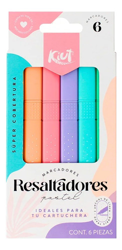 Resaltador Colores Pasteles Kiut Delgados X 6 Unidades