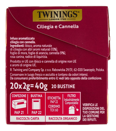 Te Twinings Canela Y Cerezas Infuso Ciliegia E Cannella