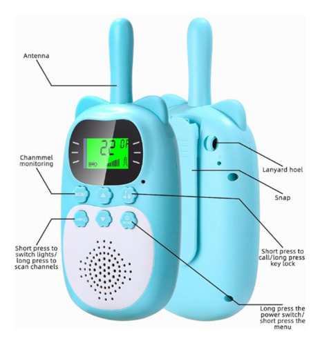 Walkie Talkie Radio Infantil Para Niños Linterna Recargable Mixto