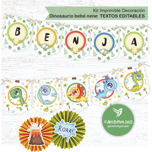 Imagen 1 de 4 de Bebés Dinosaurios Imprimible Decoracion Candy Texto Editable