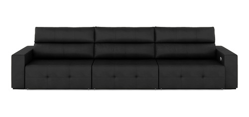 Sofá Retrátil 4 Lugares 284cm 3 Módulos Nero Usb Couro Preto
