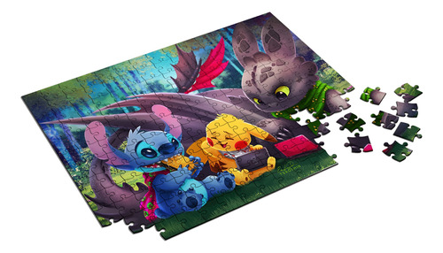 Quebra-cabeça Stitch Banguela E Pikachu 48 Peças