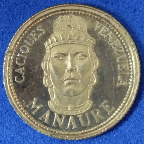 Medalla Casiques De Venezuela Manaure Oro 22 Klt 1.5 Gr.