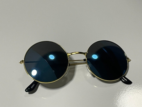 Gafas de sol redondas Motorhomestore con lente azul espejo y armazón dorado
