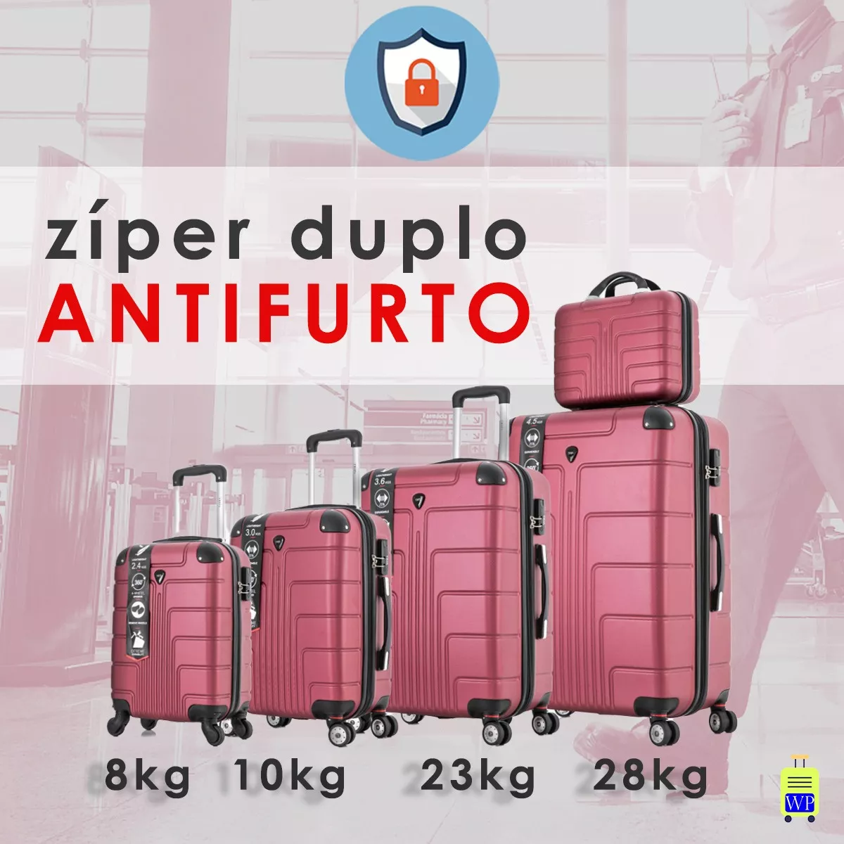 Kit 2 Mala Viagem Bordo Antifurto 8kg 10kg + Plus Frasqueira