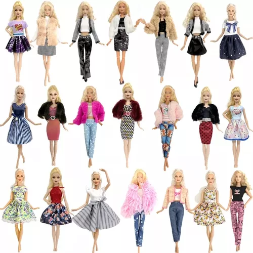 10 Conjuntos Roupas Boneca Barbie + 10 Sapatos Retos Tênis