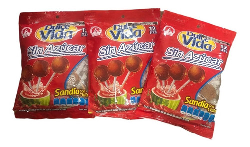 3pz Paletas De Dulce Sin Azúcar Sandía/chile 12p Dulce Vida
