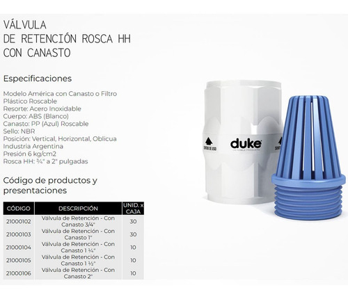 Valvula De Retencion Hh 11/2 Duke