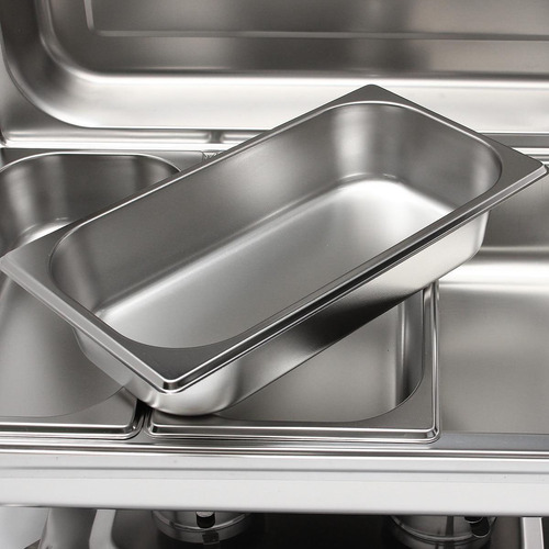 Rechaud Retangular Inox 3 Cubas Gn 1/3 X 65 Mm 9 Litros Buffet Self Service Banho Maria Com Alça E Tampa Removível