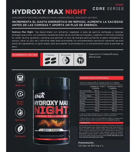 Kit Quemagrasa Abdominal Ena Hydroxy Max Night Ripped X