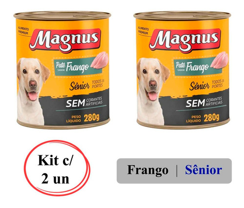 Kit 2 Lata Magnus Patê Cão Sênior Frango Alimento Completo