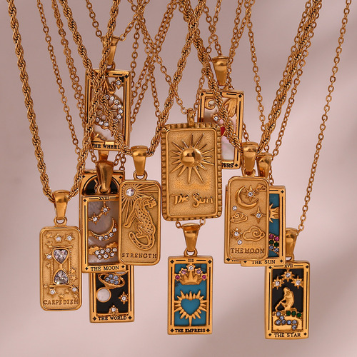 Collar De Tarot Rectangular De Acero Inoxidable Retro