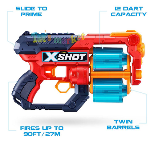 Imagen 4 de 9 de Pistola Doble Xcess Lanza Dardos Y Discos A 24m Arma X-shot