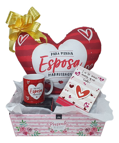 Kit De Amor Almofada E Caneca Cesta De Presente Romântico Cor Kitbasico3