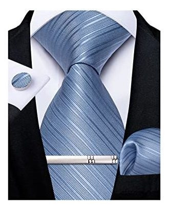 Dibangu Light Blue Stripe Mens Ties Set Classic Silk 8bzqs