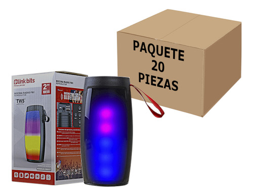 Bocina Recargable Barril 2puLG Tws Fm Luz Multicolor 20 Pzs