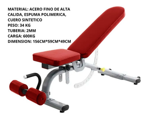 Banco Multiposiciones P/gimnasio Profesional Color Rojo