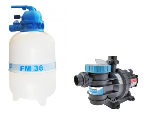 Kit Filtro Para Piscinas Sodramar Fm-36 Com Moto Bomba Bm -33 De 1/3 Cv Até 43 Mil Litros De Água