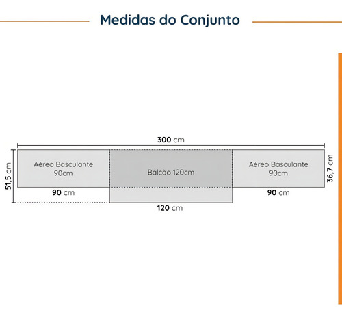 Cozinha Modulada 4 Peças Sem Tampo 3 Aéreos 5 Portas E 1