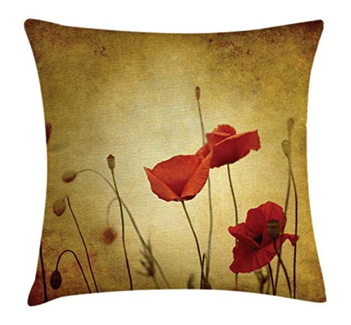 Ambesonne Poppy Throw Pillow Cojín, Amapolas Y Capullos De F