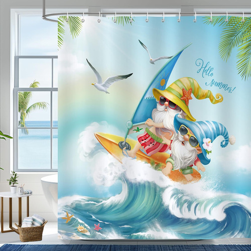 Cortina De Ducha Verano Surf Gnomes Océano Azul Ola Cortina