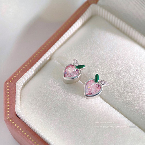 Pendientes S999 De Plata Pura Con Forma De Melocotón Dulce,