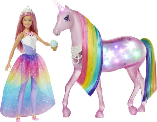 Barbie - Unicornio Con Luces Mágicas Con Melena.