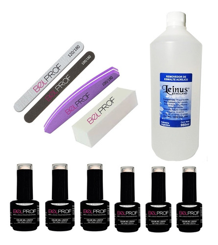 Combo Uñas Esmaltes X 6 Belprof + Limas + Removedor Leinus