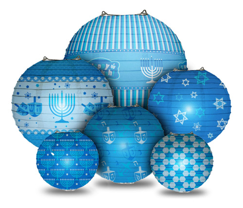 Happy Hanukkah  Farol Januca Led Linterna Papel Redonda Luz