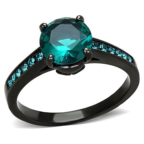 Sz Marimor Joyería 2.16ct Zirconia Azul Verde Negro De Acero