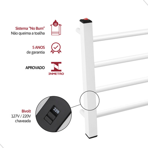 Toalheiro Térmico Bivolt Branco De Parede Aquecedor Secador Toalha