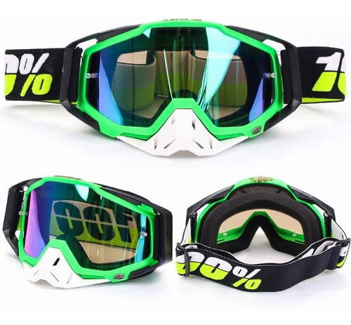 Gafas De Snowboard Motocross Esquí Moto Goggle Protección Uv Lente Azul Claro Armazón Verde