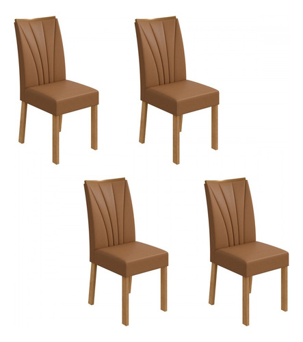 Kit 4 Cadeiras Estofadas Apogeu Amêndoa Clean/corino