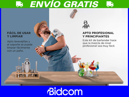 Set Barman Profesional Cocteleria Bebidas Acero Inoxidable
