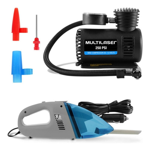 Kit Mini Compressor + Aspirador De Pó E Líquidos 12v