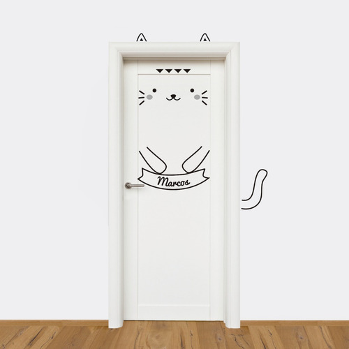 Vinilo Decorativo Puerta Cuarto Gatito Mas Diseños 4u