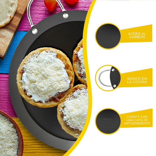 Comal Antiadherente Redondo 28cm Cocina Mía Color Negro