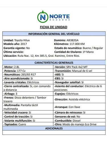 Imagen 7 de 7 de Toyota Hilux Srv 4x2 Mt 2.8l