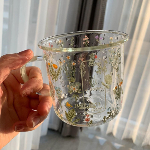 Large Clear Printed Glass Cup With Handle Large 360ml