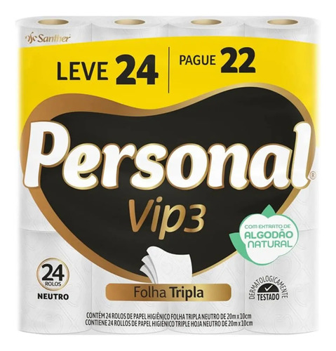 Personal Vip3 papel higiênico 24 unidades de 20m