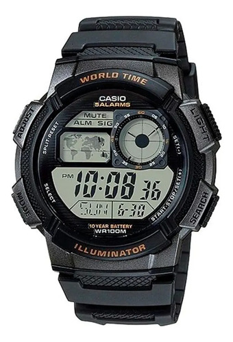 Reloj Casio Malla De Pvc Color Negro Ae-1000w-1avdf